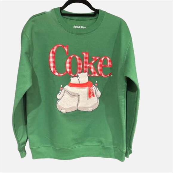 Coca-Cola Polar Bear Red Gingham Green Holiday Graphic Sweater (US M) - Picture 1 of 7